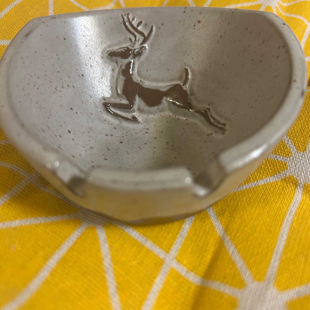 Stoneware ashtray deer round handmade trinket dish/ashtray Onion River Pottery